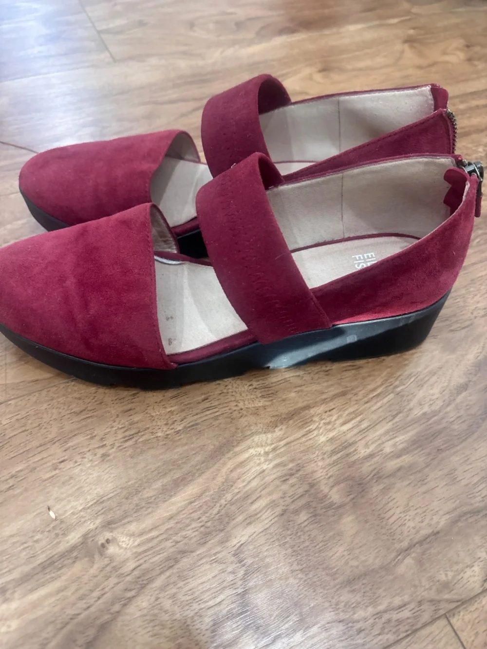 Eileen Fisher Marlow Wedge Pumps Women 8 Burgundy Suede Black Platform Shoes